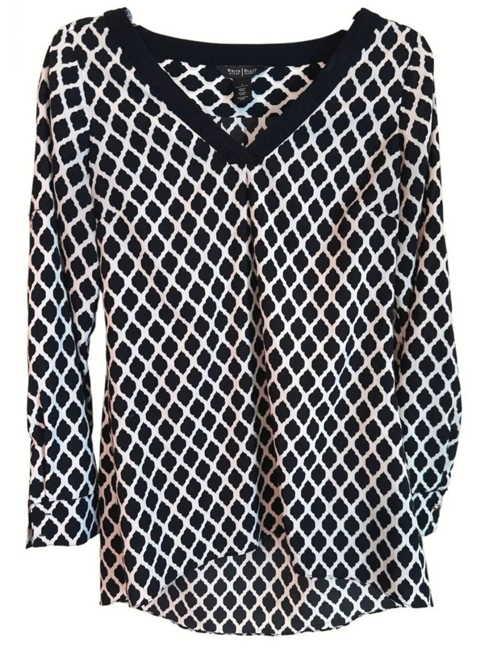 White House Black Market Tunic Top Size 10 Shirt Blouse Roll Long Sleeves 0699